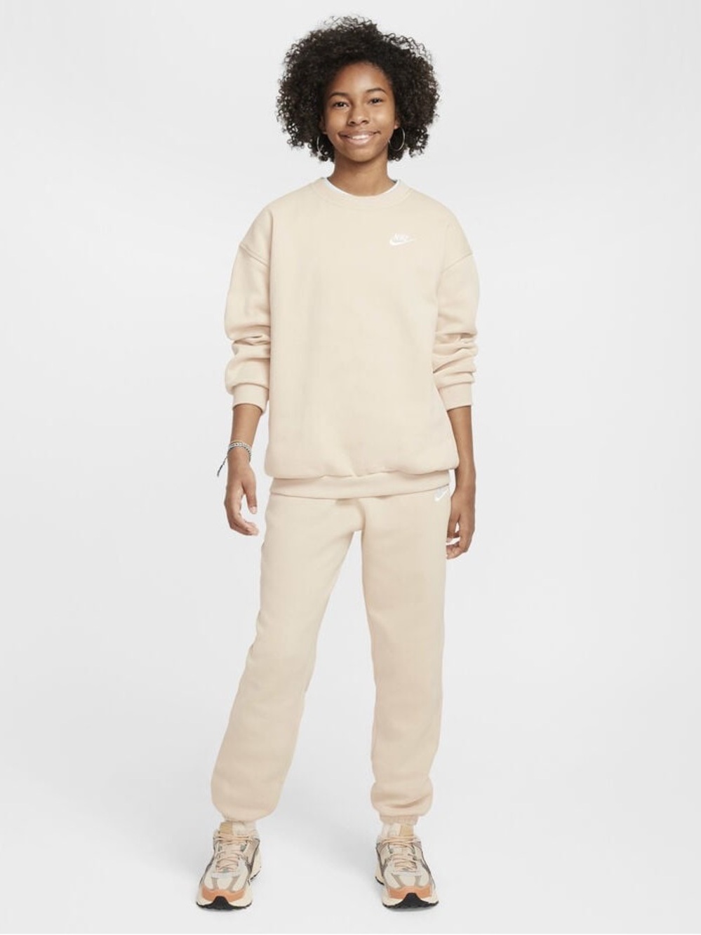 Nike Club Fleece Oversized Sanddrift Sweatshirt & Jogger Set Size L